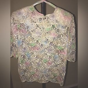 Beaded, pearl and sequin lace top